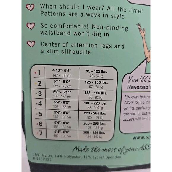 Love Your Assets By Spanx Tights Size 4 Reversible Diamond Black Shaping NWT - Picture 3 of 4